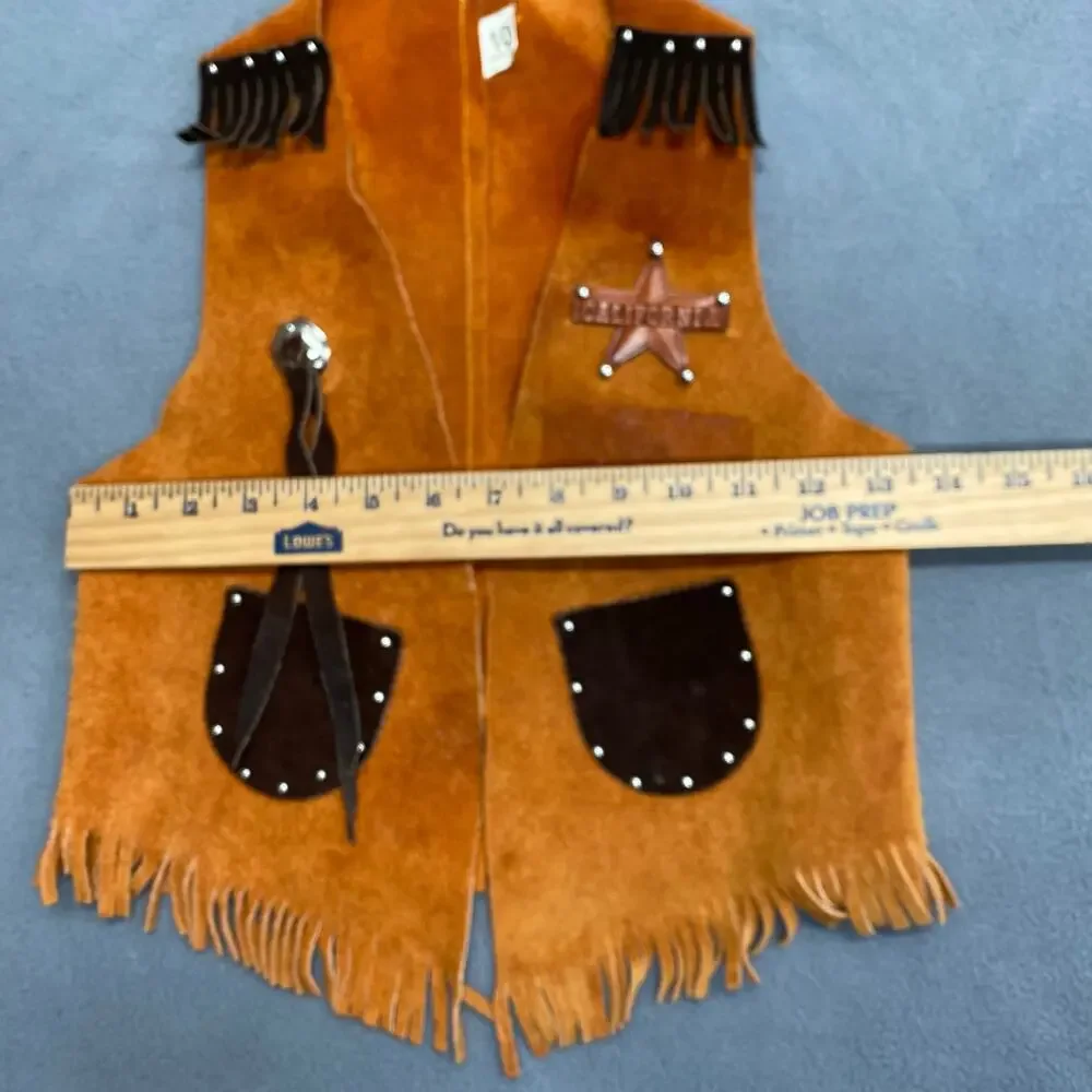 Vtg? Suede Leather Fringe Sheriff Cowboy Cowgirl Costume Vest Kids 10 California
